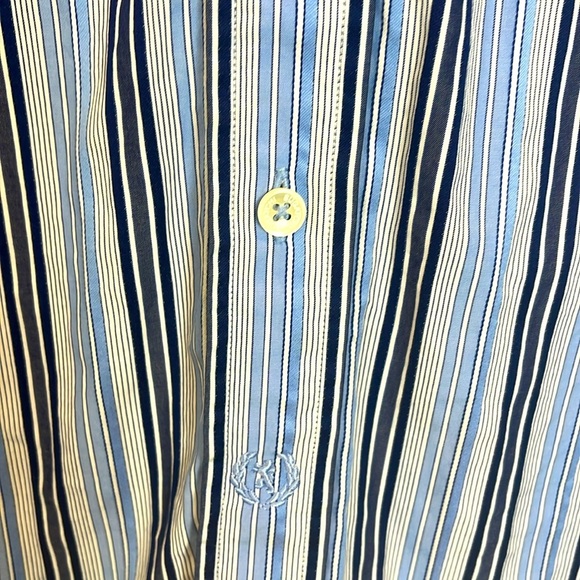 Bugatchi Uomo Men’s Medium shaped fit striped blue white shirt button down cuff - Picture 4 of 7
